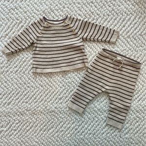 H&M / Organic Cotton Stripe Ribbed Knit Set / 3 M